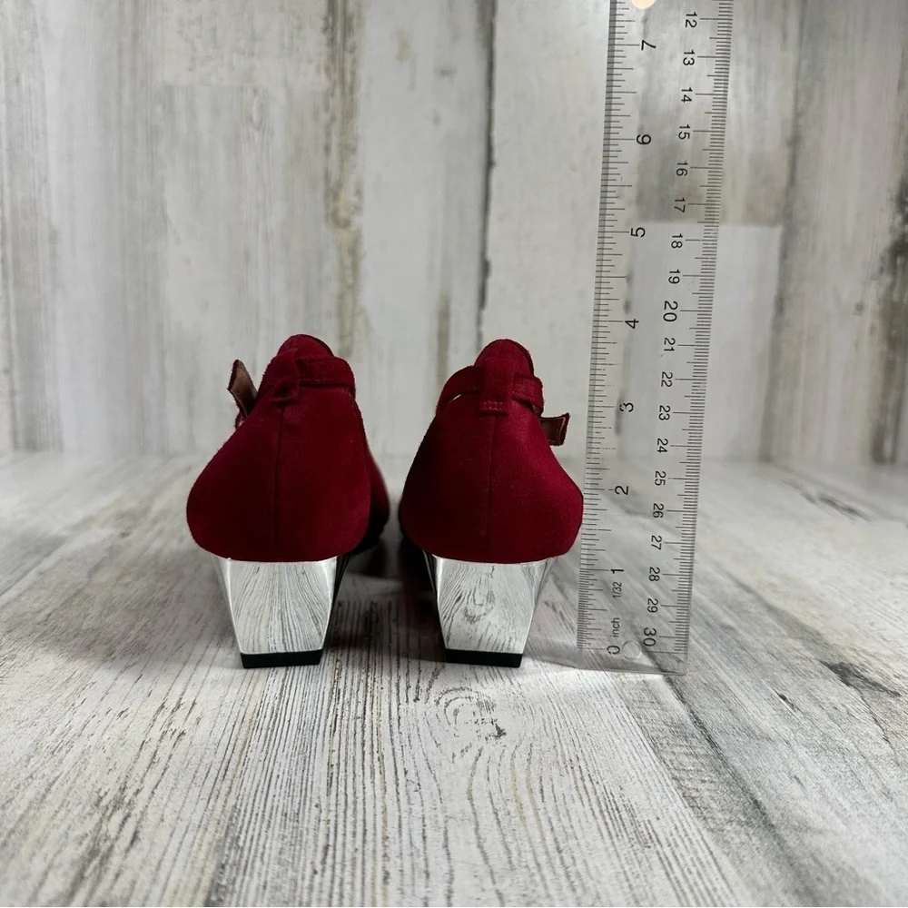 New Linea Paolo Velia Low Wedge Pump Red Suede‎ #157